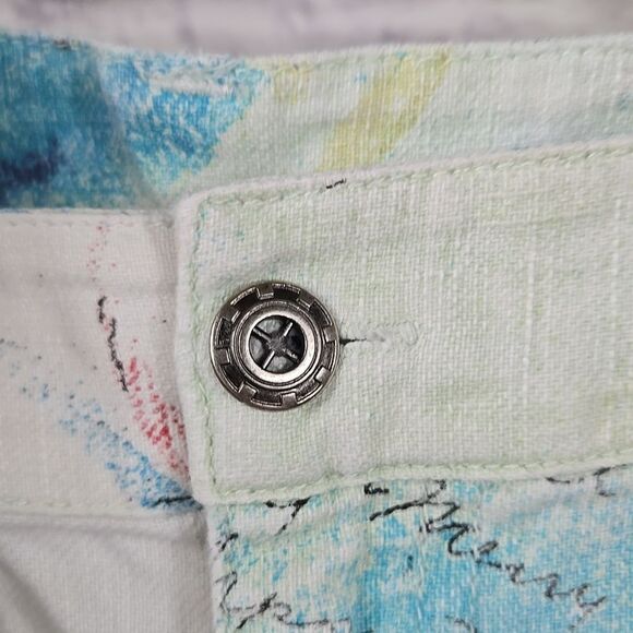 Chico's Linen Blend White Trouser Crop Pant Summer Fish Postcard Lace Up Bottom - Picture 9 of 12